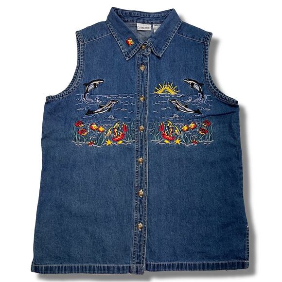 Cabin Creek Vintage Sleeveless Embroidered Button Front Denim Top Size Small - Picture 8 of 8